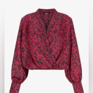 Express Abstract Print Draped Front brushstroke pattern  V-neckline.